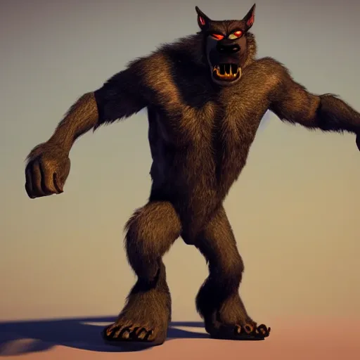 Prompt: a black werewolf | stylised | short and stocky broad body| big nose | art style of disney pixar movie | HD 8k | rendered by octane