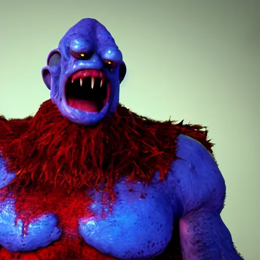 Prompt: angry Blue Meanie in the video game Doom, hyperrealistic, octane render, unreal engine 5, highly detailed, high quality, 8K, soft lighting, realistic face, path traced