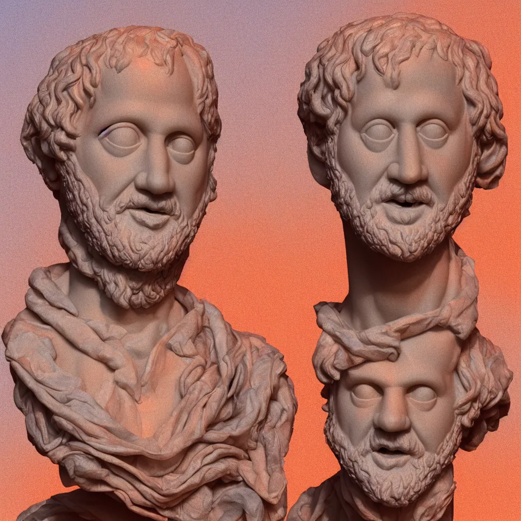 Image similar to Aristotle by Lynda Benglis, octane render, transparent, zoomed out, orange backgorund, pastel colours, 4k, 8k, pleasent composition