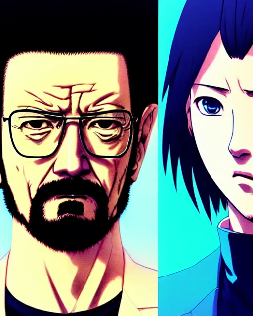 Image similar to portrait Anime man as Walter White. fine-face, pretty face, realistic shaded Perfect face, fine details. Anime. realistic shaded lighting by Ilya Kuvshinov katsuhiro otomo ghost-in-the-shell, magali villeneuve, artgerm, rutkowski, WLOP Jeremy Lipkin and Giuseppe Dangelico Pino and Michael Garmash and Rob Rey in official suit