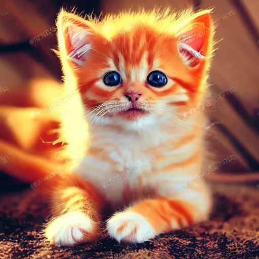 Image similar to cute fluffy orange tabby kitten with a sign that says