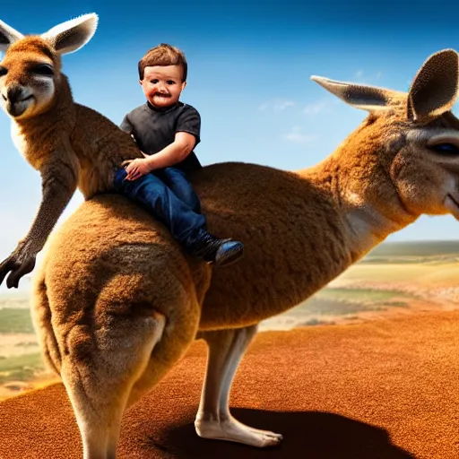 Image similar to dwayne johnson riding a kangaroo, studio photography, high detail, ultra high detail, 4 k, hdr, 8 k