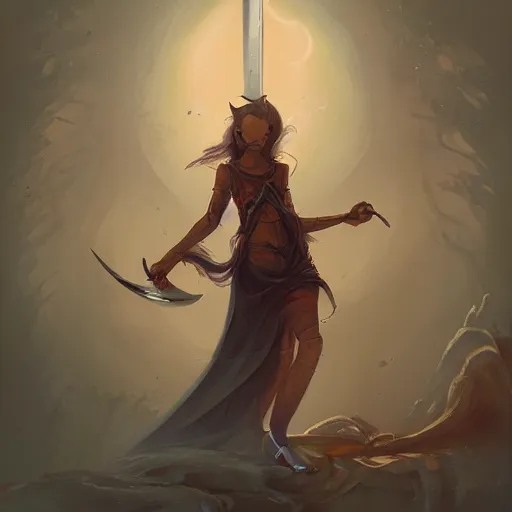 Prompt: a painting of a woman holding a knife, an ultrafine detailed painting by peter mohrbacher, trending on artstation, fantasy art, apocalypse art, tarot card, parallax