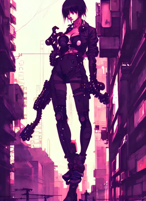 Image similar to hyper - realistic cyberpunk portrait of beautiful! anime woman standing on tokyo street, extreme detail, alluring, in style of yoji shinkawa, pan ren wei, col price, atey ghailan, by greg rutkowski, by greg tocchini, by james gilleard, by joe fenton, by kaethe butcher, grunge aesthetic