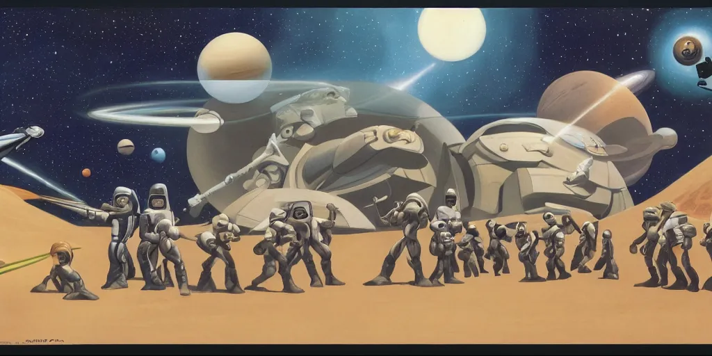 Image similar to space rangers vs the universe concept art, by ralph mcquarrie