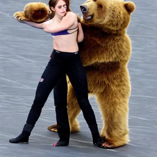 Image similar to emma watson wrestling a bear