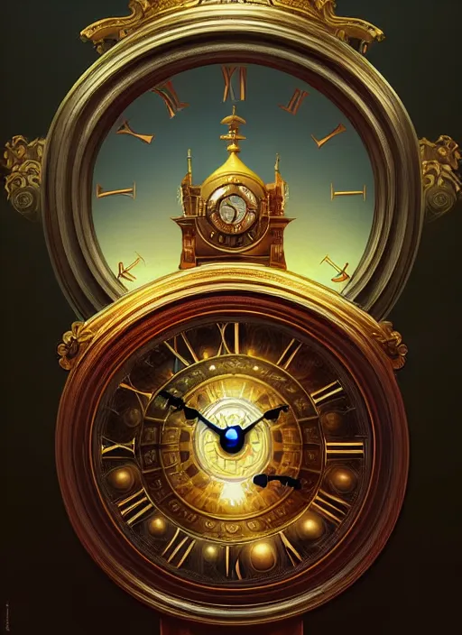 Prompt: a fantastic clock, elegant, sharp focus, illustration, highly detailed, digital painting, concept art, matte, art by wlop and artgerm and ivan shishkin and andrey shishkin, masterpiece