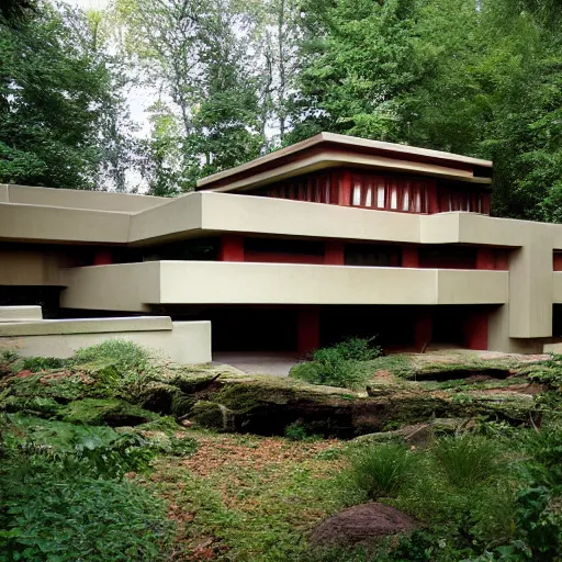 Prompt: house designed by frank lloyd wright, forest