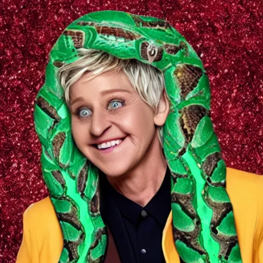 Prompt: ellen degeneres as medusa, snakes for hair.