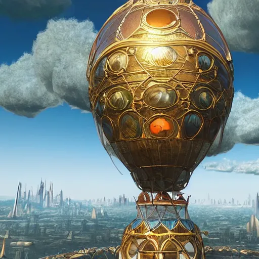 Image similar to enormous flying city in a faberge egg, sky, steampunk, fantasy art, masterpiece, unreal engine, intricate, intricate, intricate