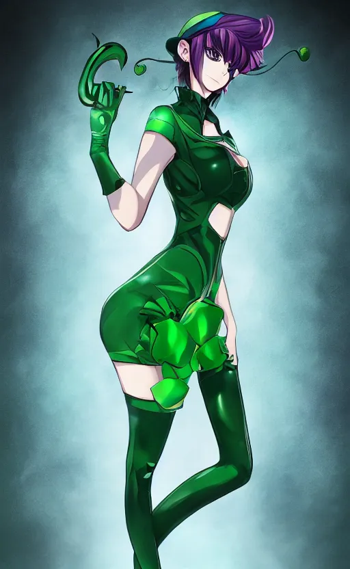 Prompt: an anime girl cosplaying as the riddler, anime character illustration, digital art, 4k