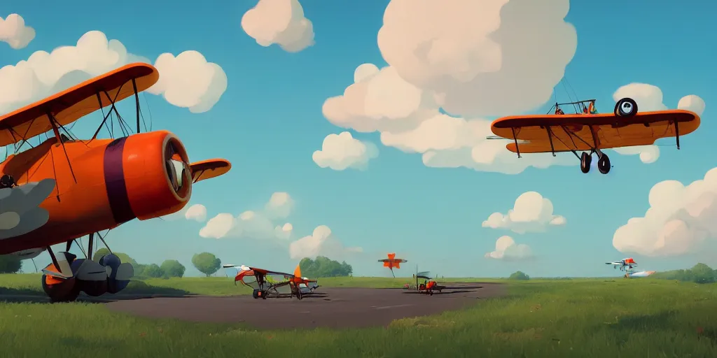 Prompt: an biplanes with puffy clouds by Goro Fujita and Simon Stalenhag , 8k, trending on artstation, hyper detailed, cinematic
