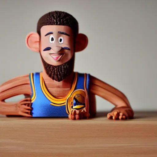 Image similar to stock photo of klay thompson troll doll on a wooden shelf