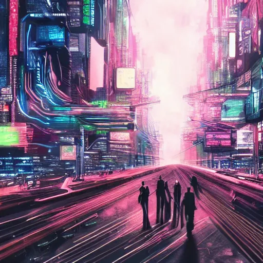 Prompt: crowd running of bitcoin, cyberpunk art, hyper-realistic, 4k