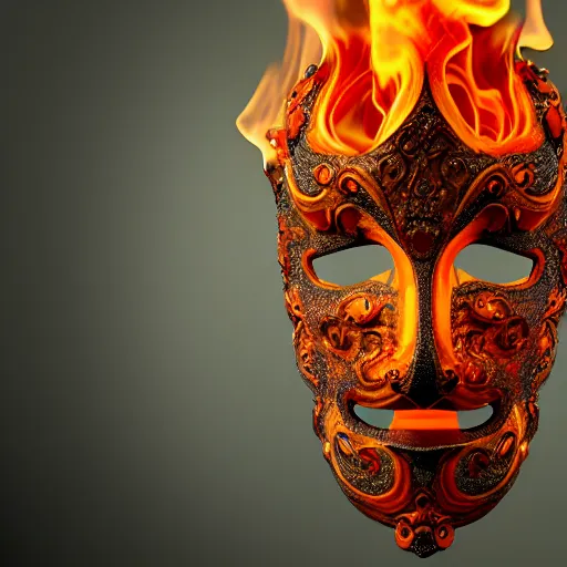 Prompt: an elaborate intricate mask made of flames water, rendered in octane, behance hd, bokeh backdrop