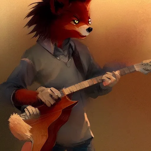 Image similar to anime 🦊 Playing the 🎸 instrument , digital Art, Greg rutkowski, Trending cinematographic artstation