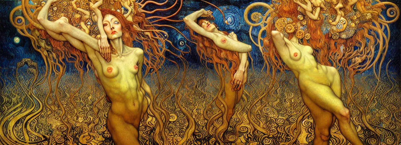 Image similar to Divine Chaos Engine by Karol Bak, Jean Delville, William Blake, Gustav Klimt, and Vincent Van Gogh, symbolist, visionary