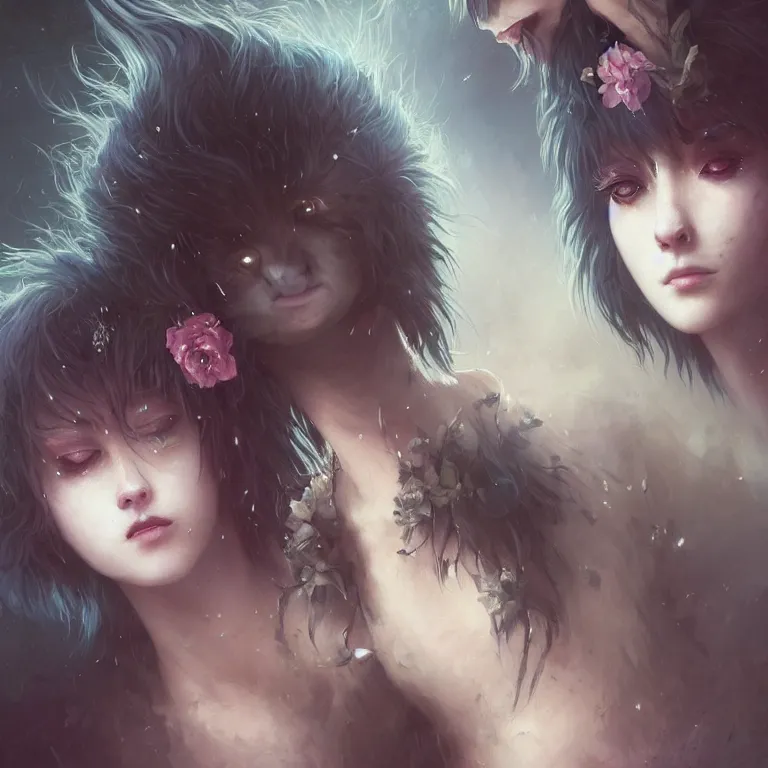 Image similar to highly detailed portrait of emo alpacas, eyeshadow, emo makeup, piercings, unreal engine, dark fantasy art by greg rutkowski, loish, rhads, ferdinand knab, makoto shinkai and lois van baarle, ilya kuvshinov, rossdraws, tom bagshaw, alphonse mucha, global illumination, radiant light, detailed and intricate environment