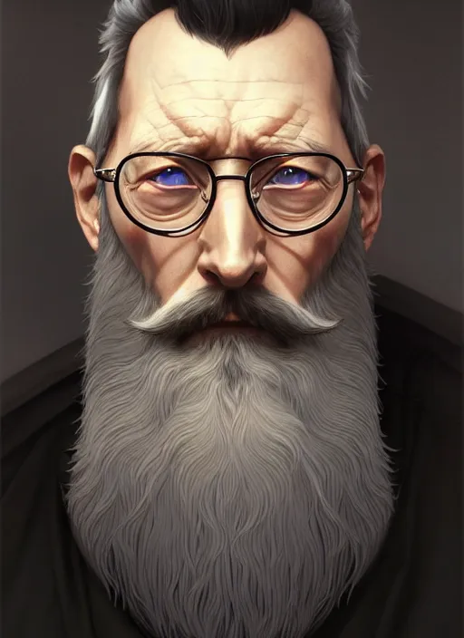 Prompt: portrait of gendo ikari, old, intricate, elegant, beard, highly detailed, ray tracing, digital painting, artstation, concept art, smooth, sharp focus, illustration, art by artgerm and greg rutkowski and alphonse mucha, 8 k