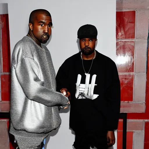 Prompt: Kanye West shaking hands with rapper Bladee