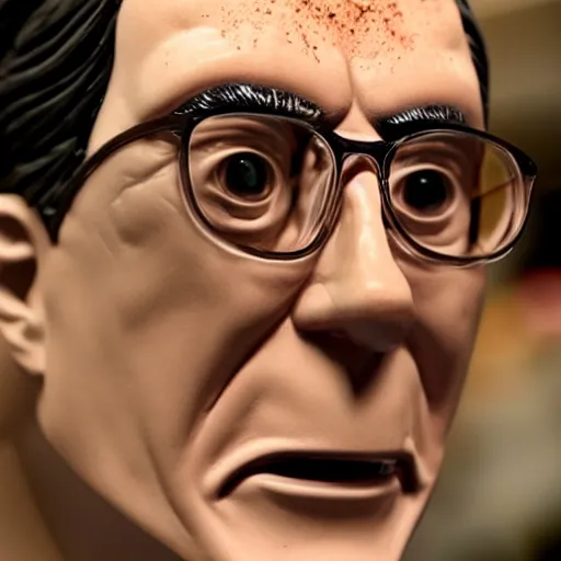 Prompt: stephen colbert face inside a foamy!!! a clear beer stein, 8 k, ultra realistic details