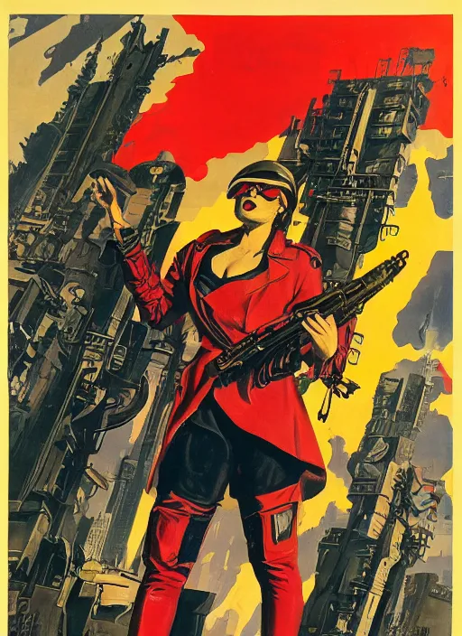 Image similar to propaganda poster. cyberpunk mercenary. portrait by jean giraud and anton otto fischer and john philip falter and will eisner and gil elvgren