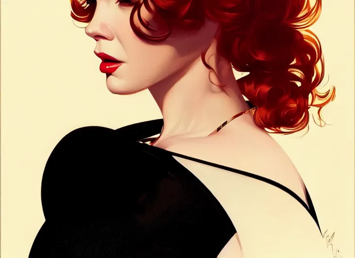 Image similar to portrait shot of christina hendricks by syd mead. intricate, elegant, highly detailed, centered, digital painting, artstation, concept art, smooth, sharp focus, illustration, artgerm, syd mead