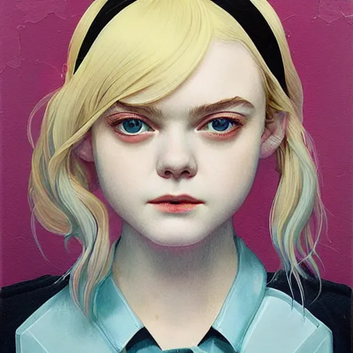 Prompt: Elle Fanning in Phantasy Star Universe picture by Sachin Teng, asymmetrical, dark vibes, Realistic Painting , Organic painting, Matte Painting, geometric shapes, hard edges, graffiti, street art:2 by Sachin Teng:4