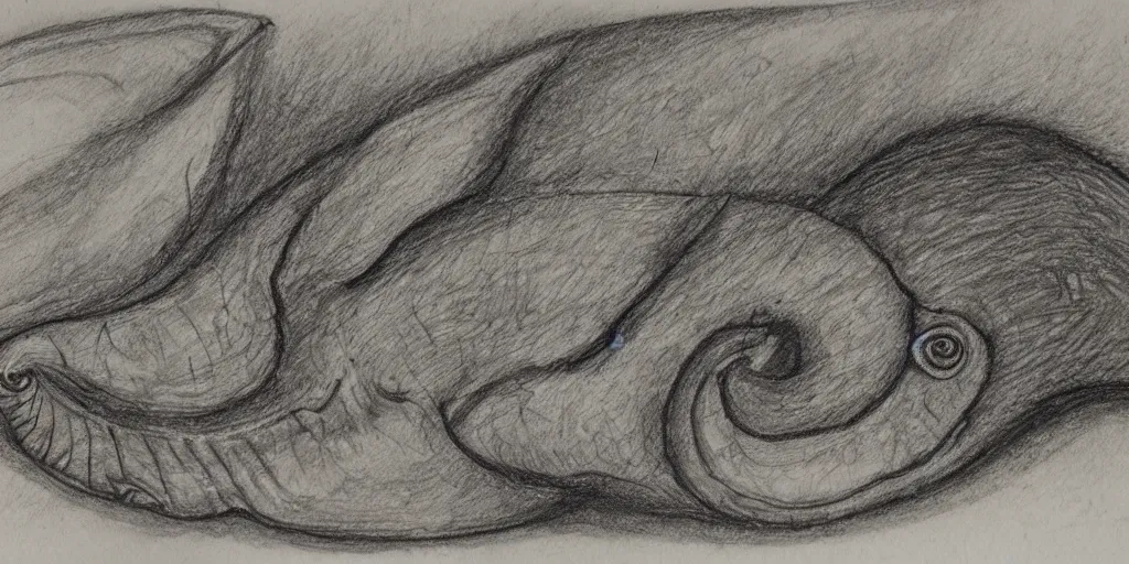 Image similar to found in snails with a sunrise and road landscape with lynxes and teeth in pen drawing style and pencil color