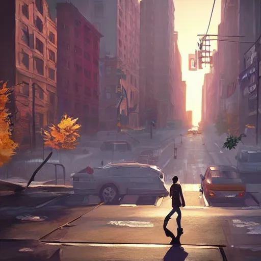 Image similar to new york city, style game square enix life is strange remake, trending on artstation, painted by greg rutkowski, render with game the last of us parte ii details