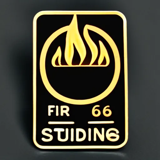 Image similar to a photo of a retro 1 9 6 0 s minimalistic plain fire flames warning label enamel pin, studio lighting, behance