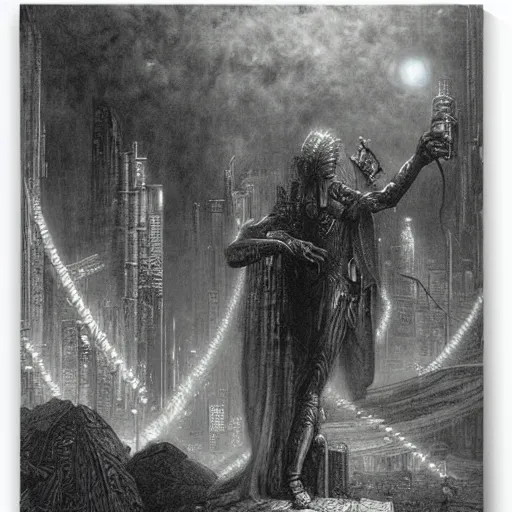 Prompt: cyberpunk dreaming by gustave dore