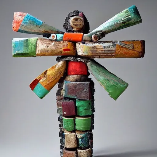 Image similar to A sculpture a Mexican native made pure recycled materials