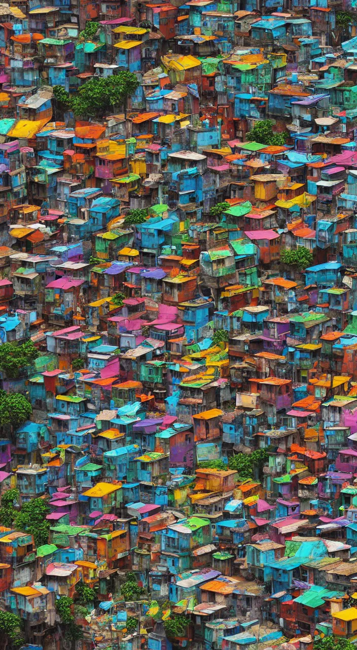 Image similar to a beautiful highly detailed matte painting of a vivid colorful favela by Jose Daniel Cabrera Pena and Leonid Kozienko, concept art