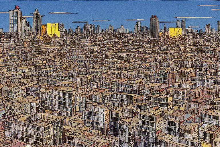 Image similar to a city populated by lemons by moebius