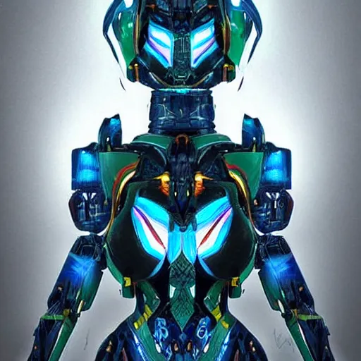 Image similar to a female transformer with tribal paint, glowing eyes, very symmetrical face, highly detailed, by vitaly bulgarov, by steven zavala, by matt tkocz, by shane baxley, mecha, robotic, transformers cinematic universe, pinterest, deviantart artstation _ h 7 5 0