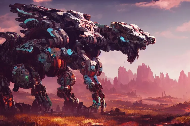 Image similar to snapmaw machine mecanical creature robot of horizon forbidden west horizon zero dawn bioluminiscence global illumination ray tracing hdr fanart arstation by ian pesty and alena aenami artworks in 4 k