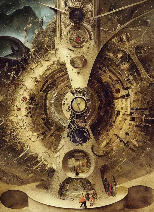 Prompt: the invention of time in intergalactic space, modern fine art, fractal, intricate, elegant, highly detailed,, by jheronimus bosch and greg rutkowski,