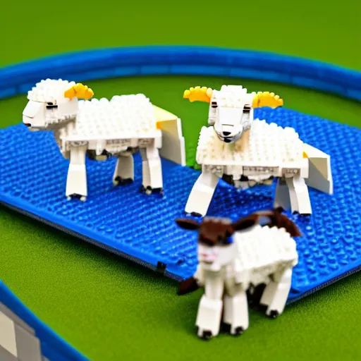 Image similar to lego sheep on a trampoline, toys, extremely detailed