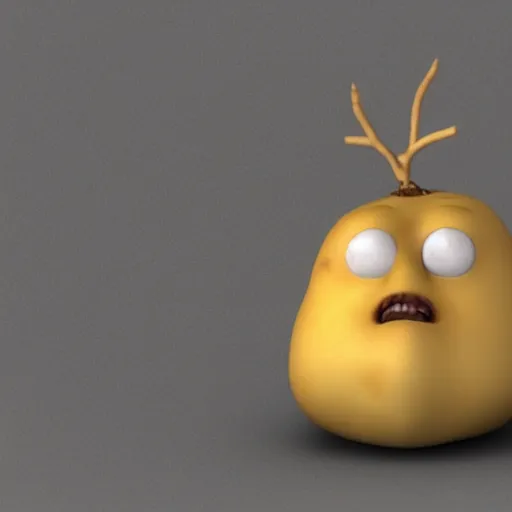 Image similar to 3 d rendered potato with scary face