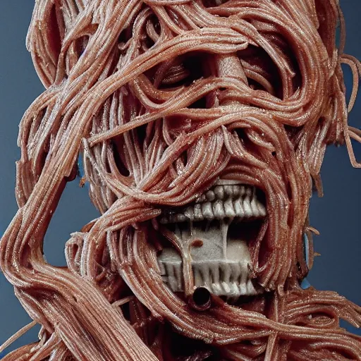 Image similar to the spaghetti man, very detailed and horrific figure, nightmare fuel