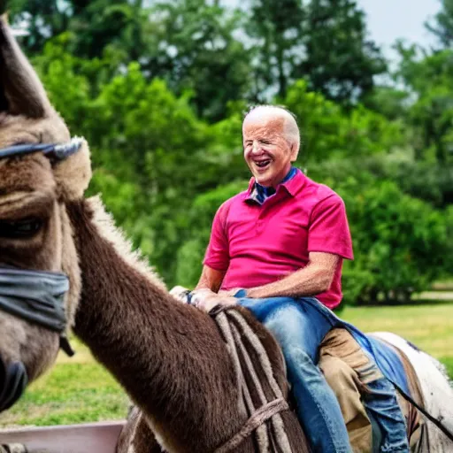 Prompt: biden riding a donkey