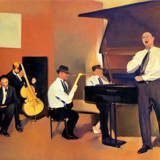 Image similar to painting of jazz group ( 1 9 5 9 ) by joaquin sorolla and edward hopper