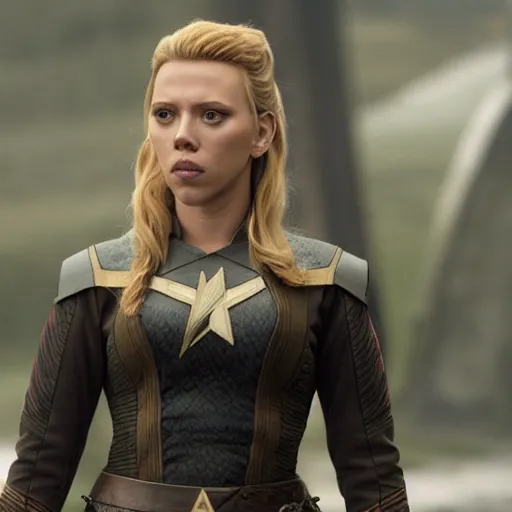 Image similar to starfleet uniform, portrait of scarlett johansson as lagertha, in starfleet uniform, from the tv series vikings