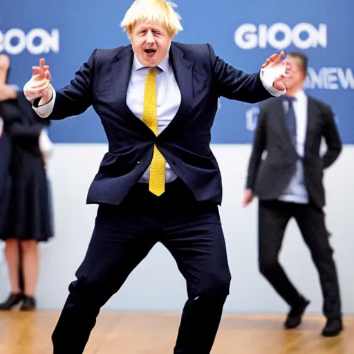 Prompt: photo of Boris Johnson dancing