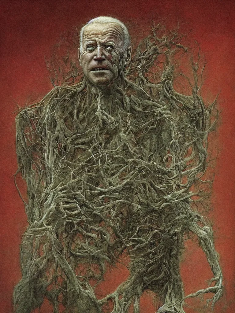 Prompt: Joe Biden full body portrait, body horror, painting by Zdzislaw Beksinski