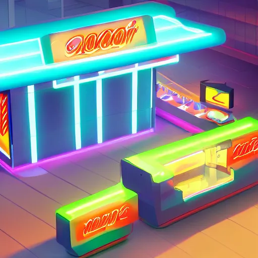 Prompt: neon digital futuristic hotdog stand, artstation