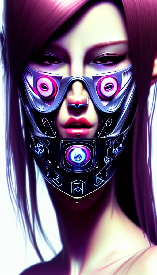 Image similar to face mask on beautiful woman face, cyberpunk art by kuno veeber, cgsociety, computer art, ultra detailed, futuristic, anime aesthetic