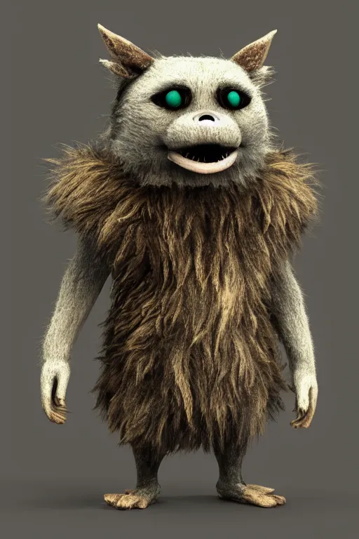 Prompt: 3 d model of a evil fur monster with glowing eyes by alexander jansson : 1 | centered, spectral color, electric color, rolling hills : 0. 9 | fantasy : 0. 9 | by jim henson and dave melvin : 0. 4 | unreal engine, deviantart, artstation, octane, finalrender, concept art, hd, 8 k resolution : 0. 8