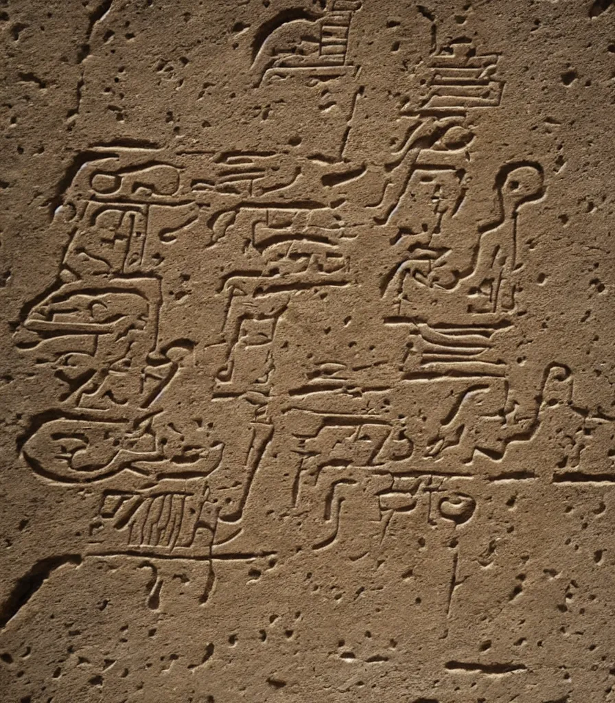 Image similar to ancient hieroglyph engraved into limestone, nabataen culture